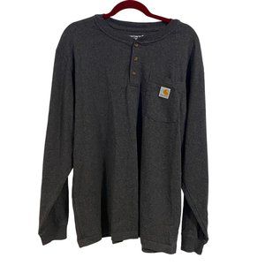 Carhartt Long Sleeve Henley Loose Fit Heavyweight T-Shirt Carbon Grey Men's Size